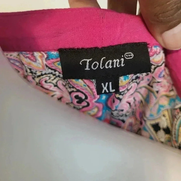 Tolani 100% Silk Vibrant Colorful Paisley Boho Bohemian Blouse(XL) - Picture 6 of 7